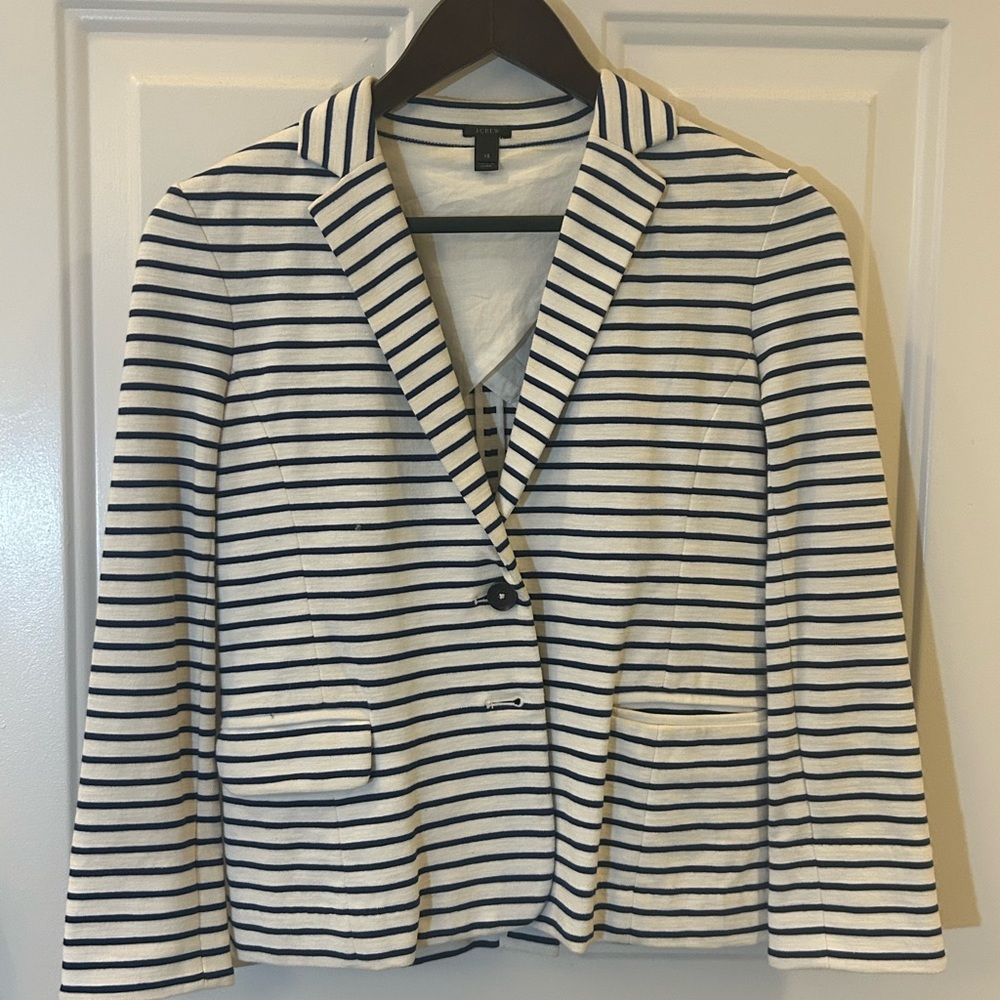 J.Crew women's nautical maritime blazer in navy blue and white striped cotton